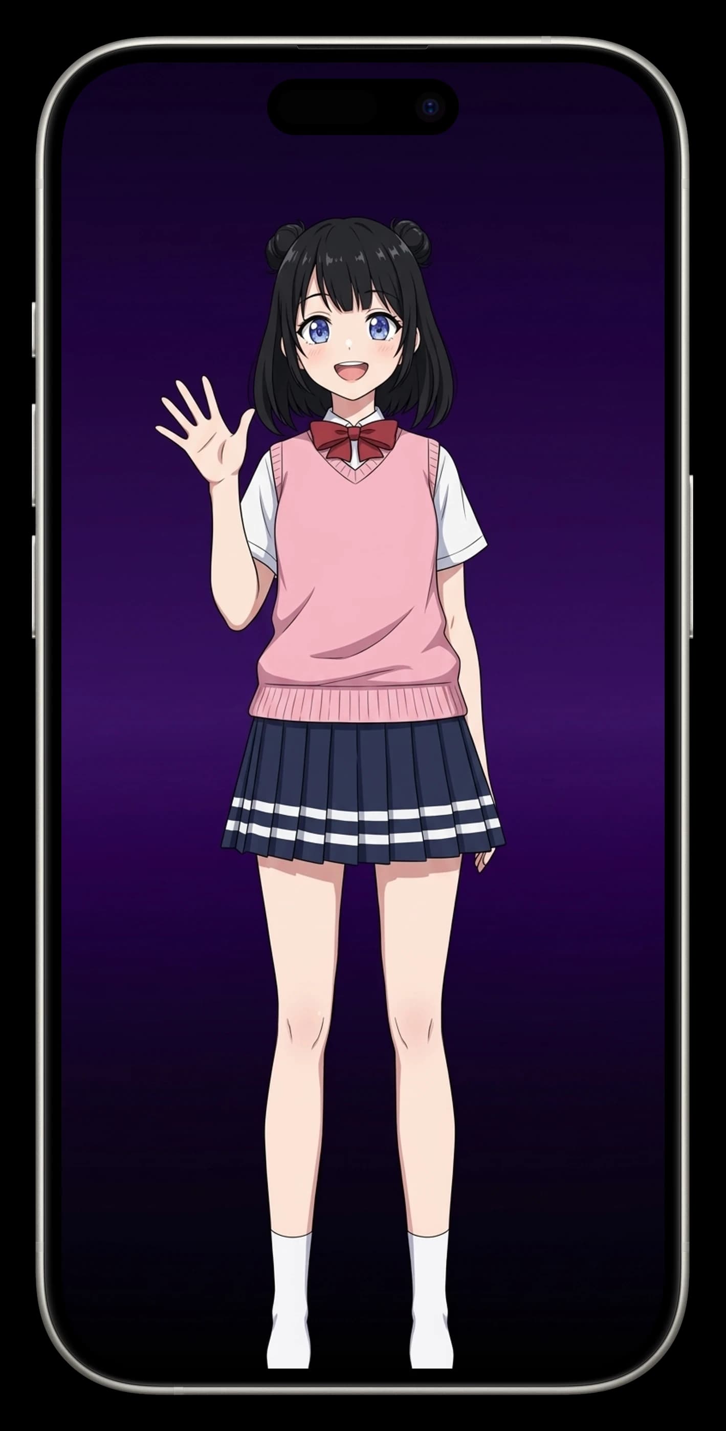 Sakura AI tutor waving inside a phone - TalkEasy English conversation app